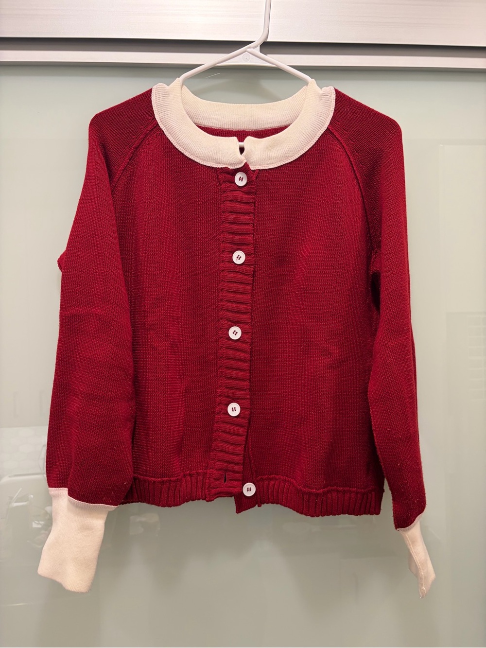 Classic Red & Cream Button-Front Women's Sweater Cardigan